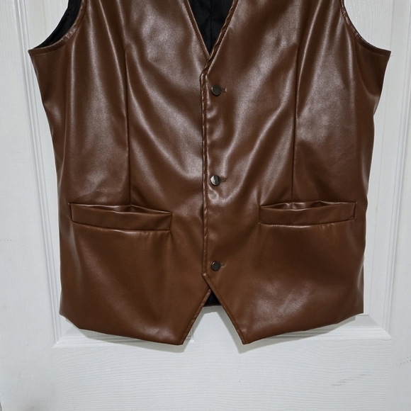 Lars Amadeus Men's Faux Leather Vest Size Large Brown Western Cowboy Motorcycle - Picture 4 of 12